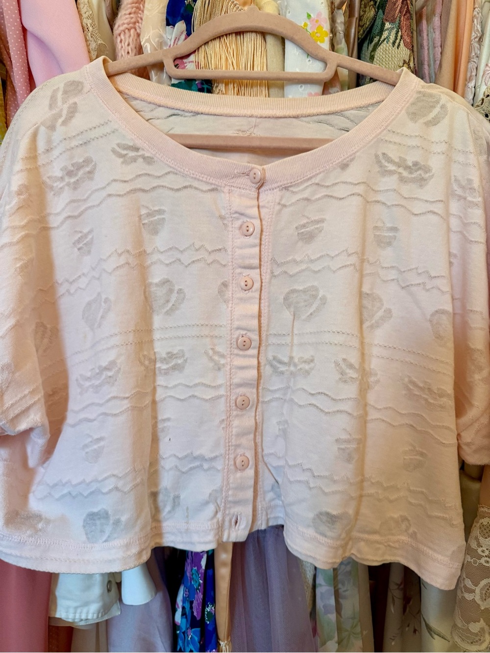 Vintage 80s/90s Baby Pink Button-Front Cropped Top